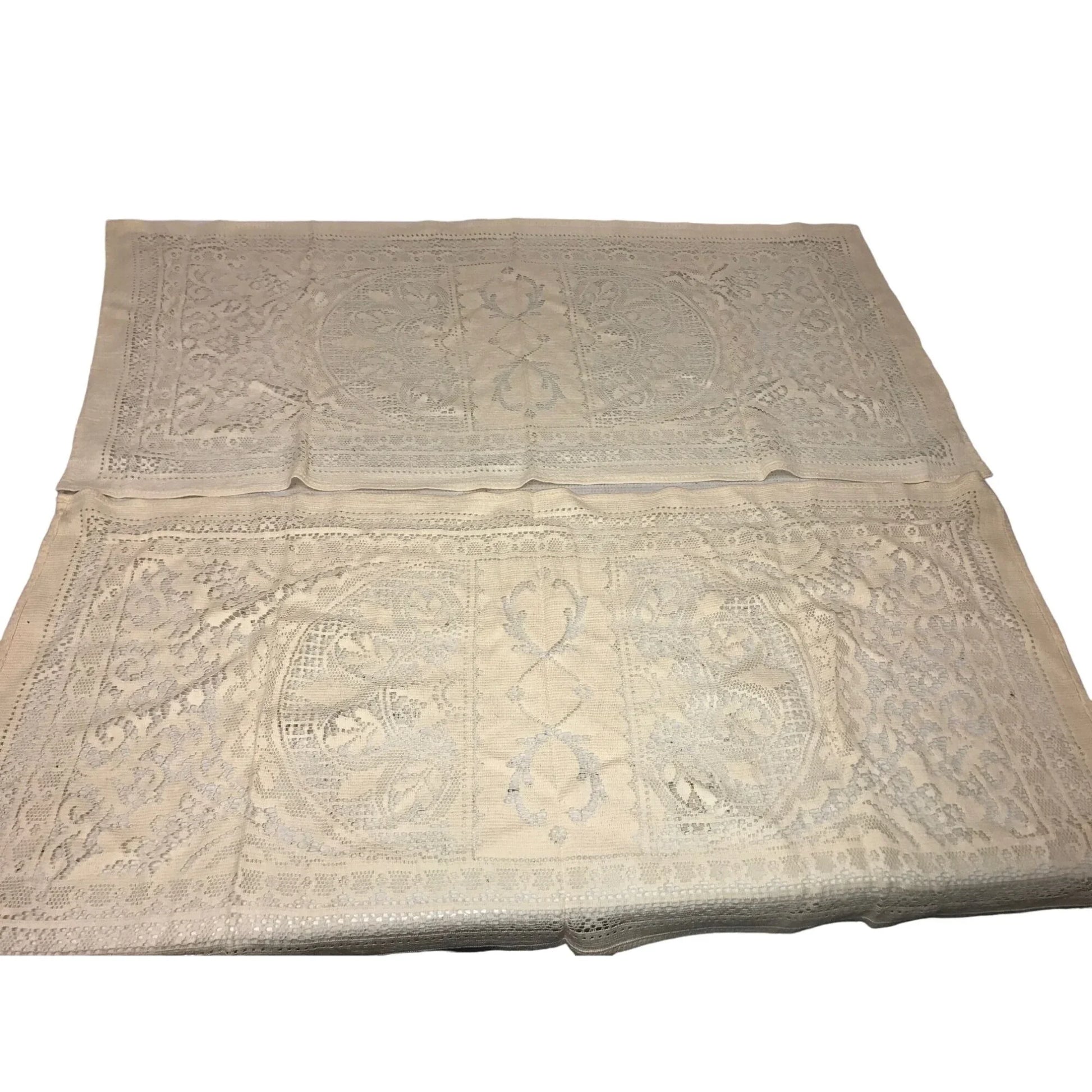 Set of 2 White/Cream Colored Handmade Crocheted Table Placemats/Doilies - A+ Stuff