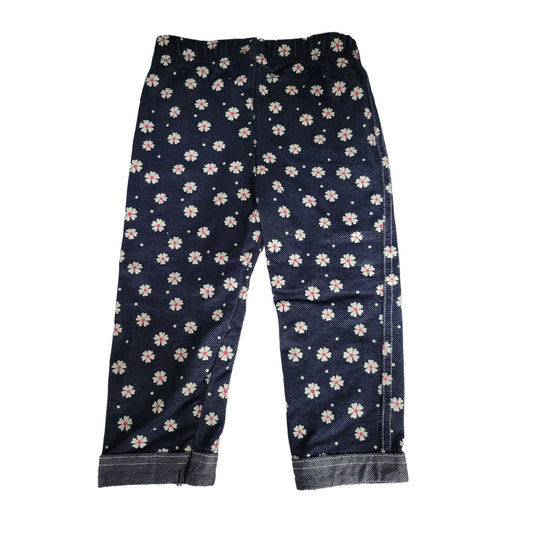 Girl's Flower Printed Navy Blue Long Pants Size 4T