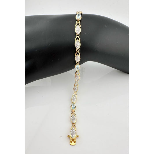 Blue Topaz Bracelet with Pretty Diamond Accents 14kt Gold Overlay Sterling Silver