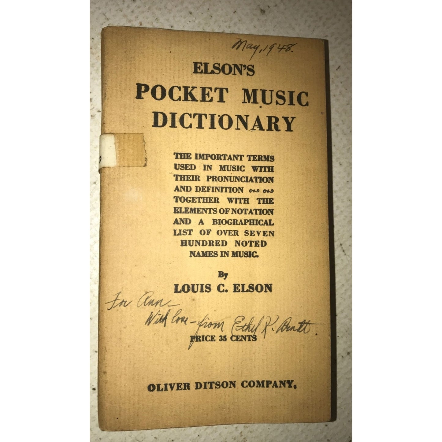 Elson's Pocket Music Dictionary Vintage Paperback Book by Louis C. Nelson