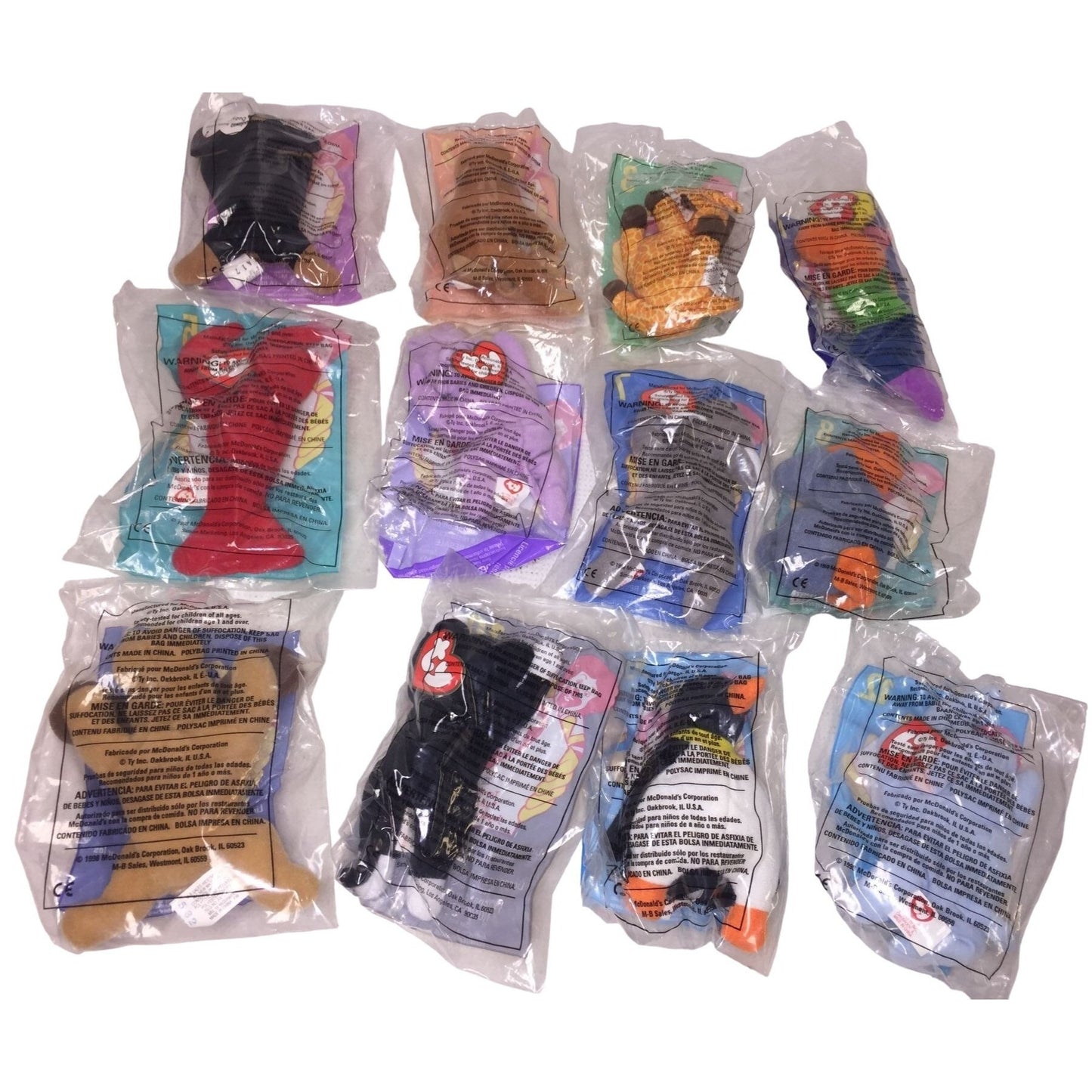 McDonalds Restaurant Kids Meal Toy Set (1-12) Ty Beanie Babies 1998 Promotion - New in Sealed Bags - Miniature beanie Babies