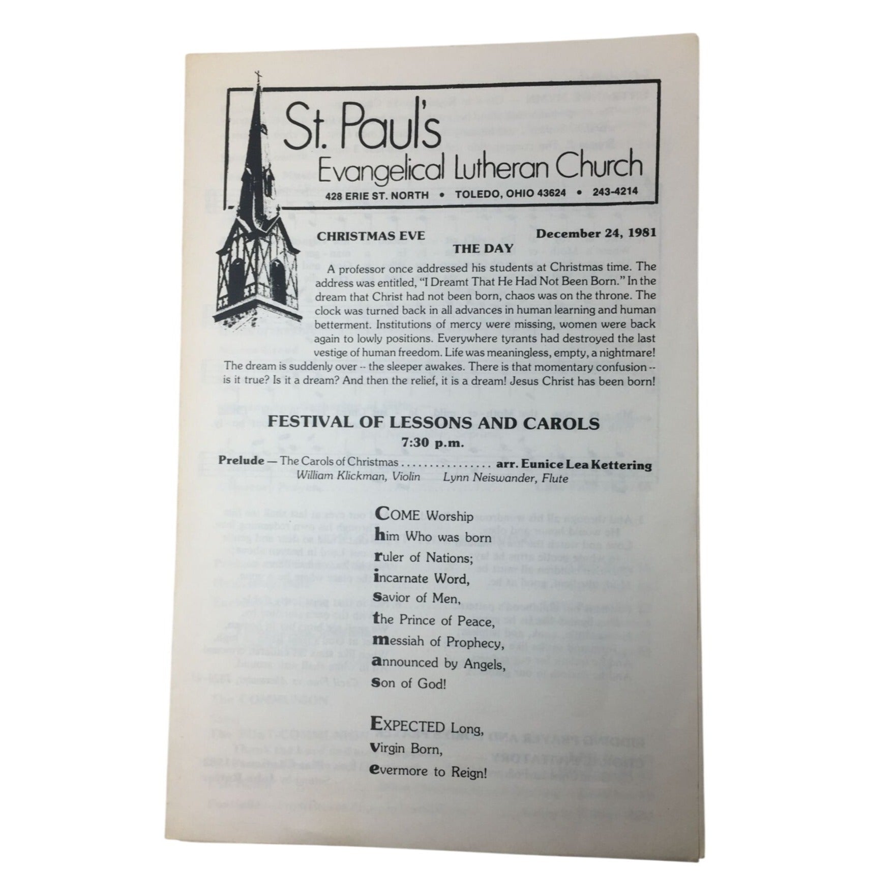 Christmas Eve service program from St. Paul's Evangelical Lutheran Church unbranded  A+ Stuff Sheet Music
