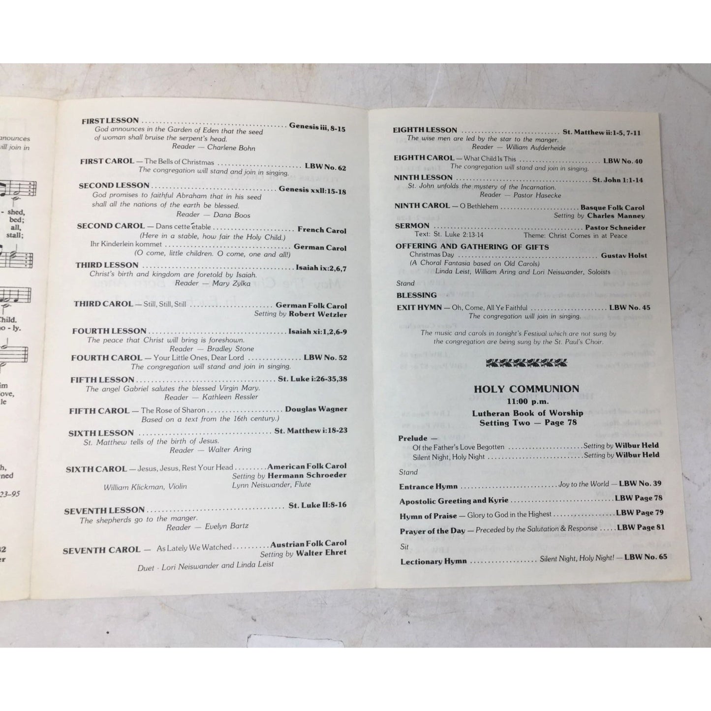 Christmas Eve service program from St. Paul's Evangelical Lutheran Church unbranded  A+ Stuff Sheet Music