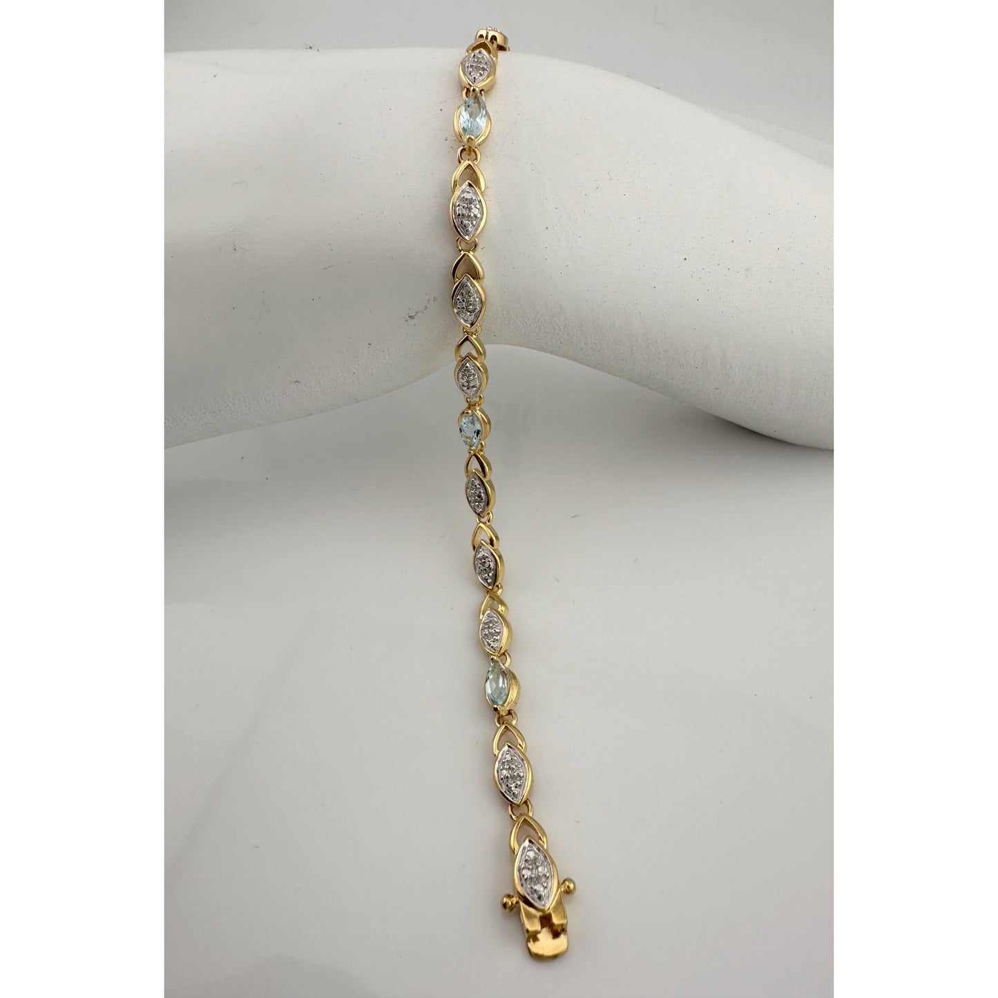 Blue Topaz Bracelet with Pretty Diamond Accents 14kt Gold Overlay Sterling Silver