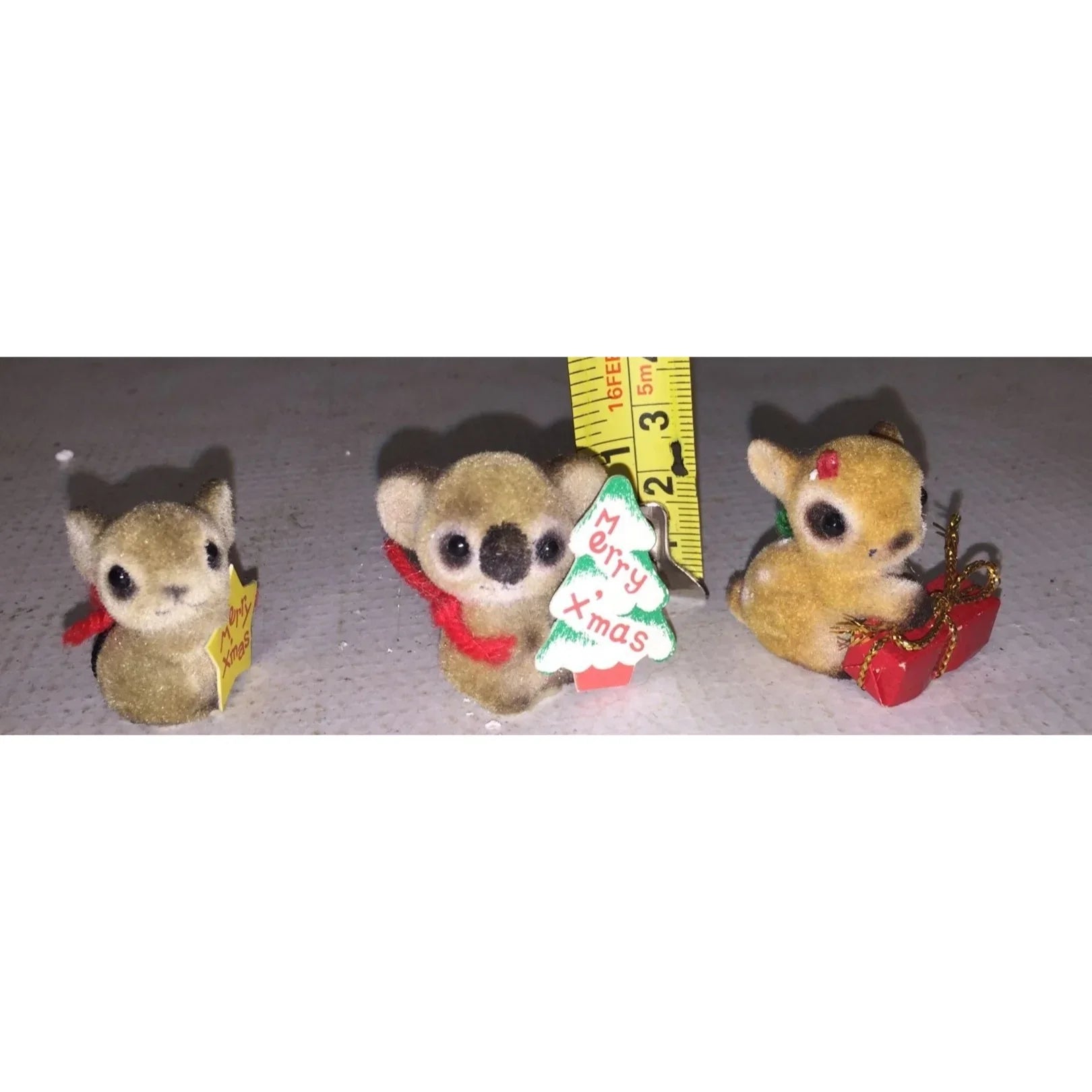 Set of 3 Vintage Miniature Fuzzy Animal Christmas Figurines - A+ Stuff