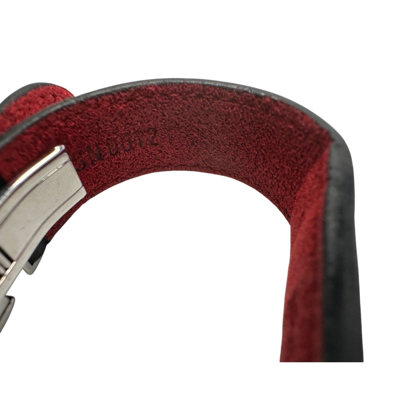 Louis Vuitton (LV) Black Leather Monogram Wish Bracelet with Red Leather on Inverse