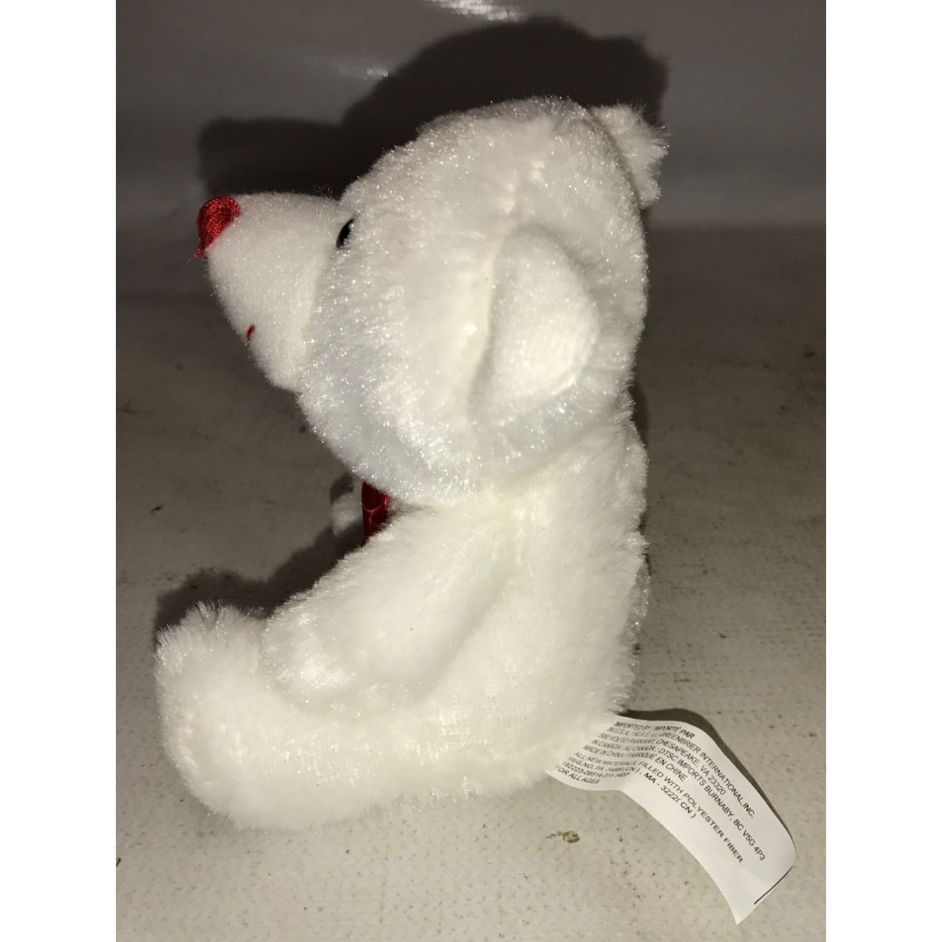 Small White Plush Stuffed Animal Bear wearing Red Bow - about 6 inches