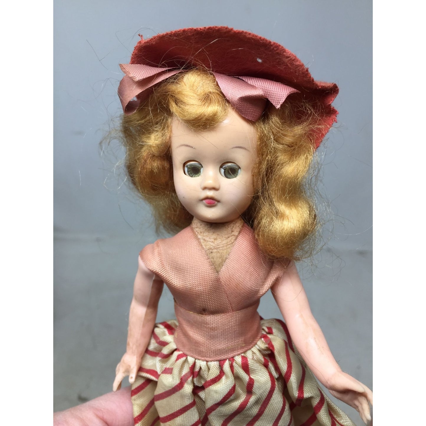 Vintage Collectible Doll w/ Light Hair/Eyes Wearing Red & White striped Dress