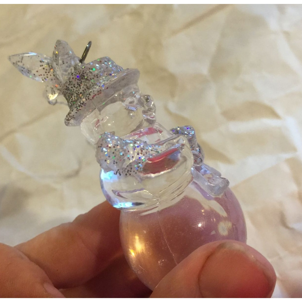 Vintage Clear Sparkly Snowman Christmas Tree Ornament- 3 inches