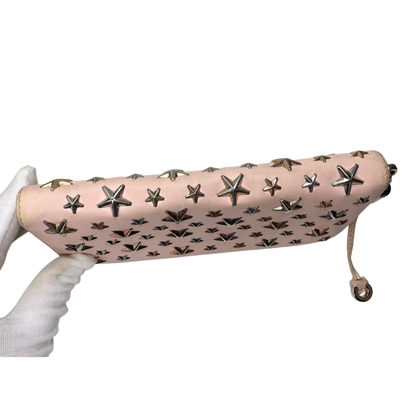 Jimmy Choo Filipa Zip-Around Long Wallet in Pink Leather w Bronze/Gold and SIlver Star Studs