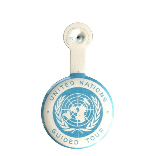 Vintage 1960's United Nations Guided Tour Travel Ephemera Souvenir Button/ Pin- Blue and White