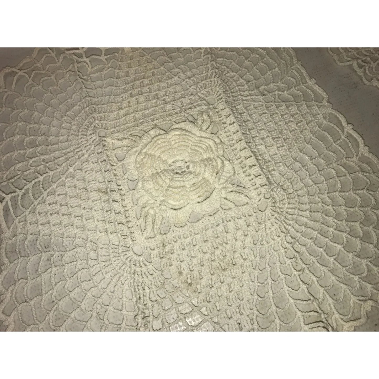 Set of 2 White/Cream Colored Handmade Crocheted Table Placemats/Doilies - A+ Stuff