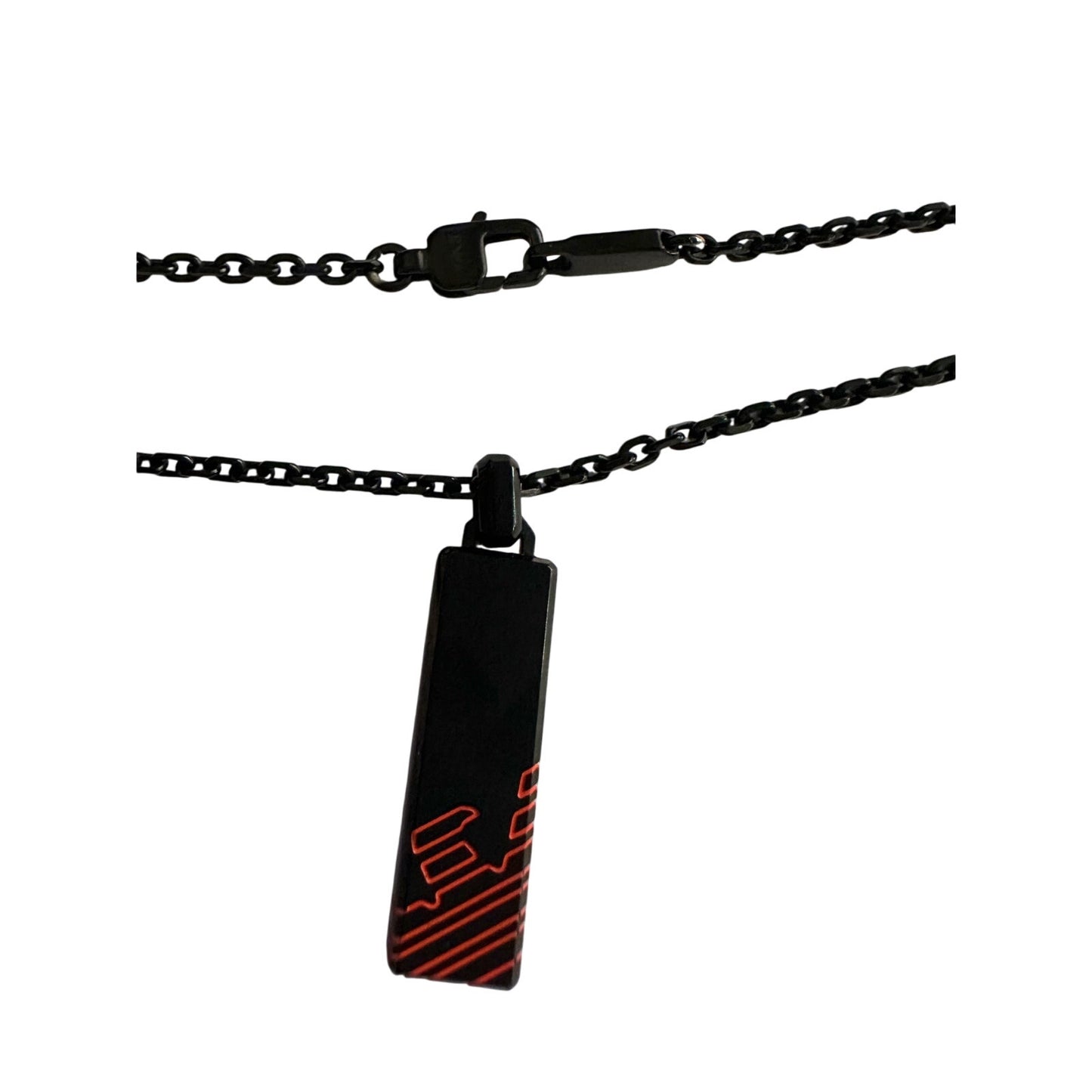 Emporio Armani Necklace - Black Bar with Red Etched Logo