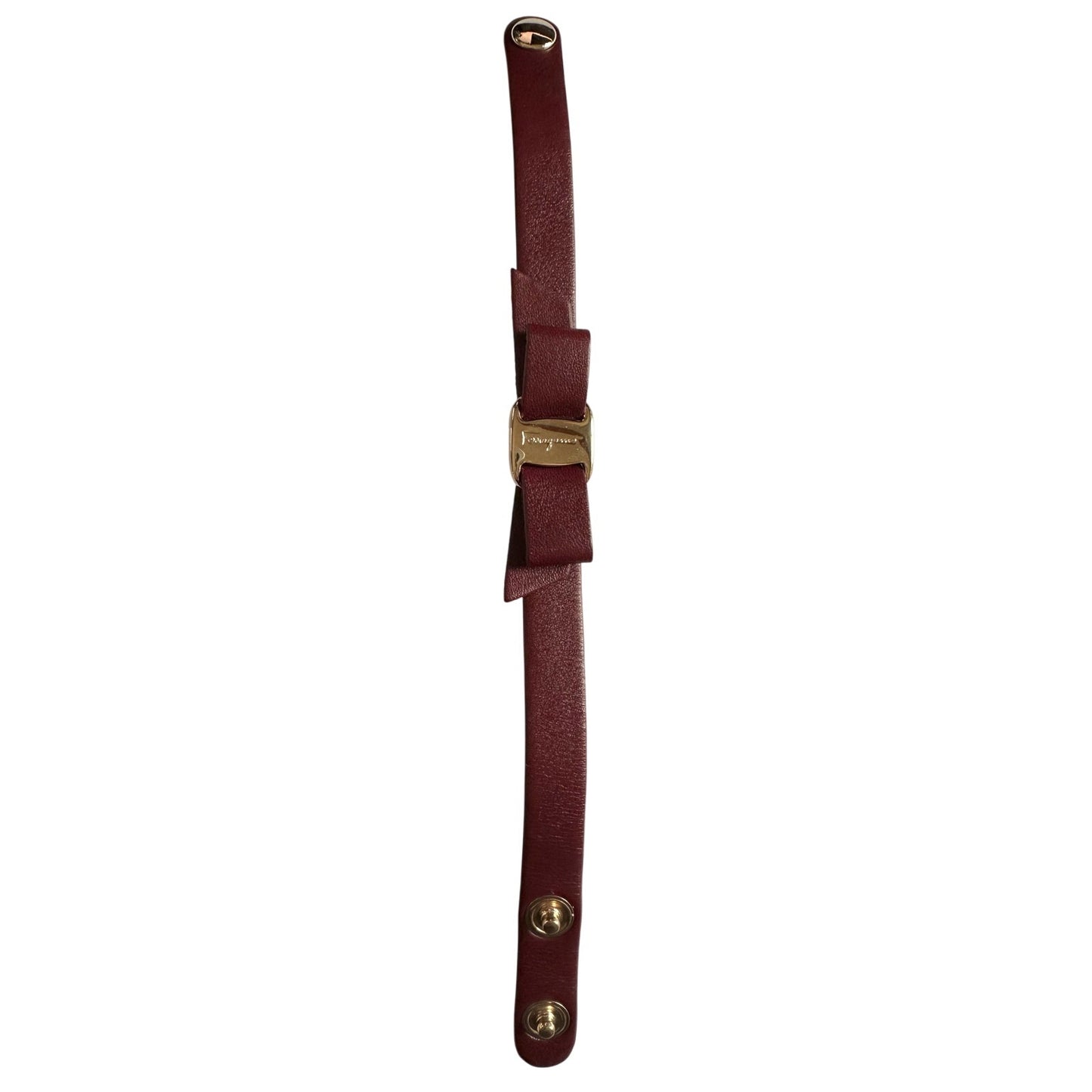 Salvatore Ferragamo Aubergine Leather Vara Bow Bracelet Deep Reddish Brown