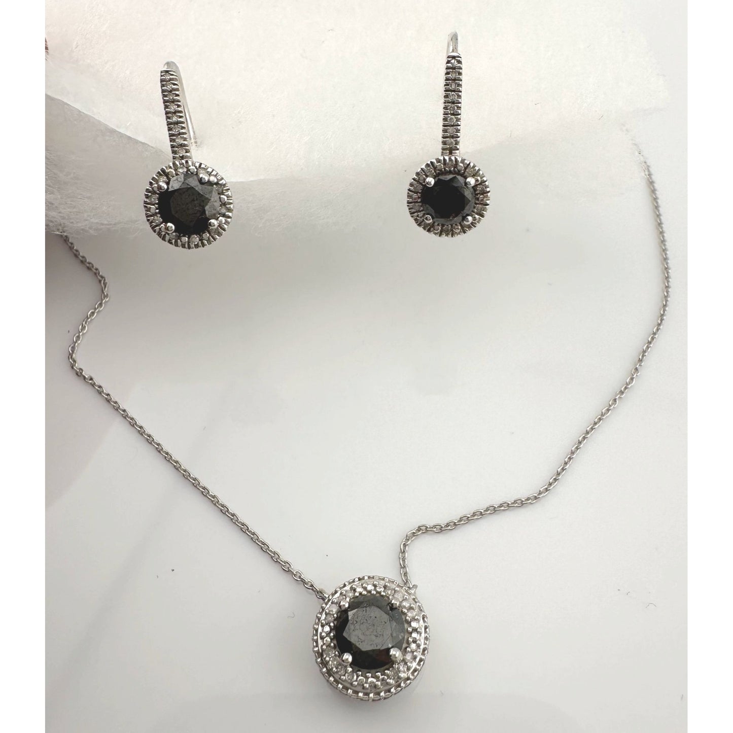 Beautiful 1 Carat Black Diamond Halo Earring and Necklace Set