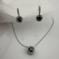 Beautiful 1 Carat Black Diamond Halo Earring and Necklace Set