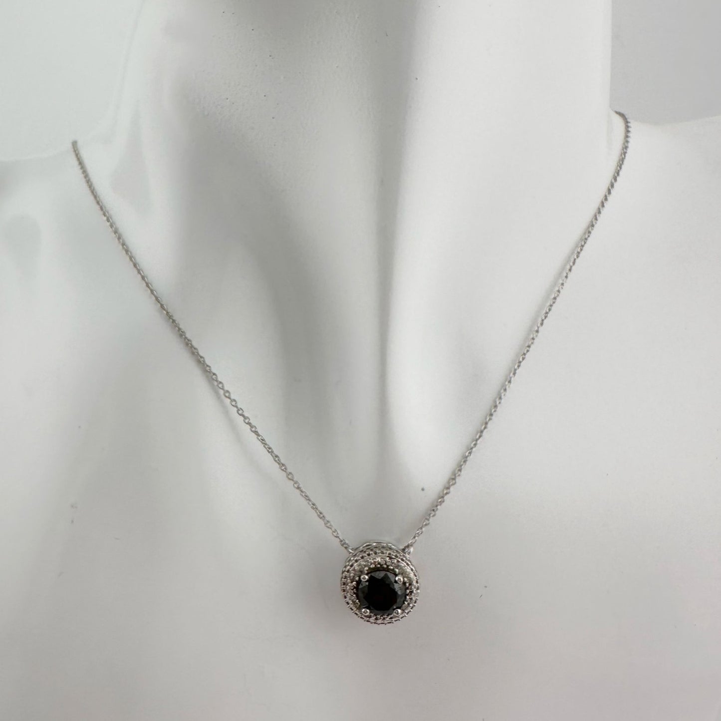 Beautiful 1 Carat Black Diamond Halo Earring and Necklace Set