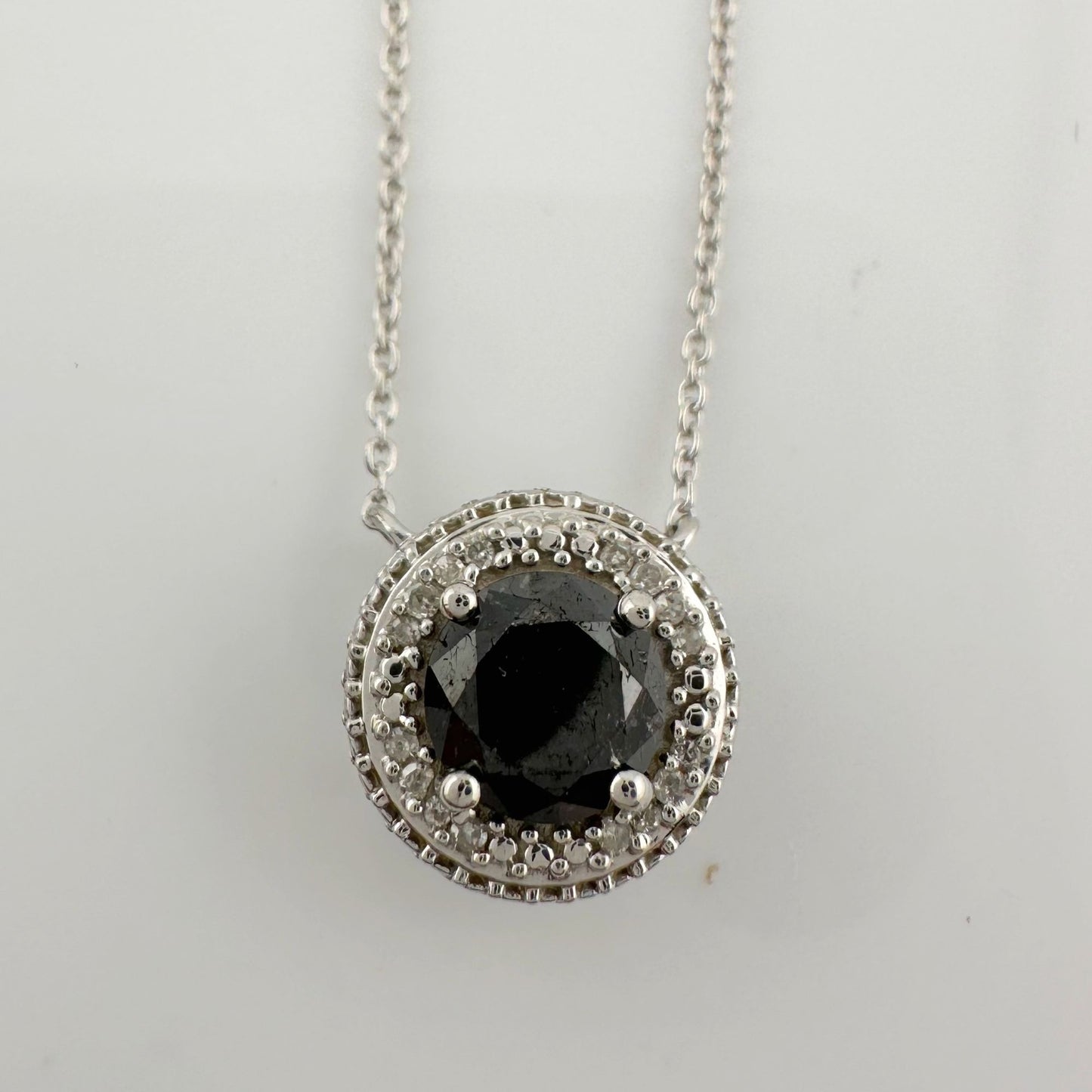 Beautiful 1 Carat Black Diamond Halo Earring and Necklace Set