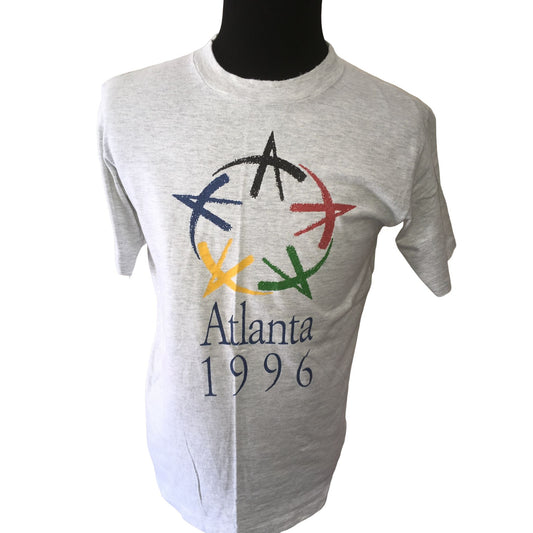 Vintage Mens Oneita Atlanta 1996 gray Cotton Short Sleeved Tee Shirt Size Large