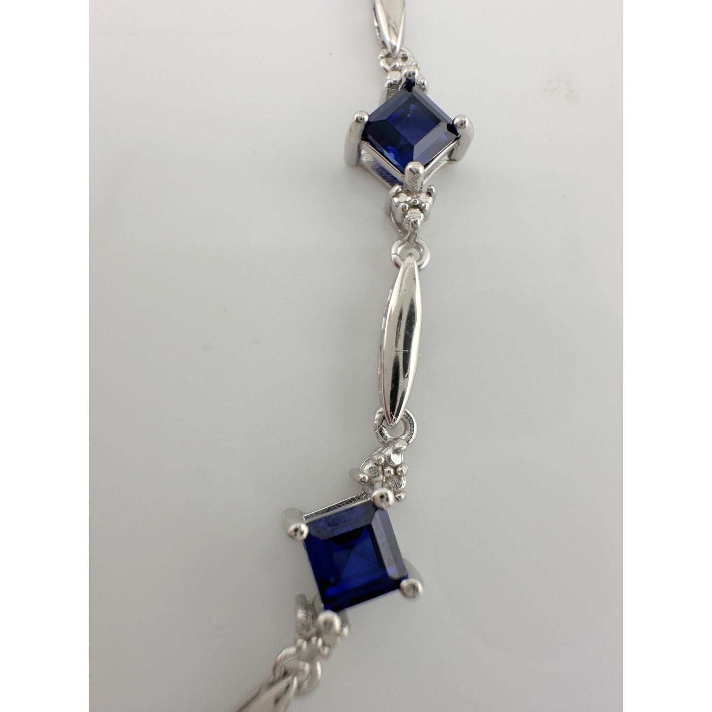 3.10 Carat Lab Created Sapphire Bracelet with Diamond Accent