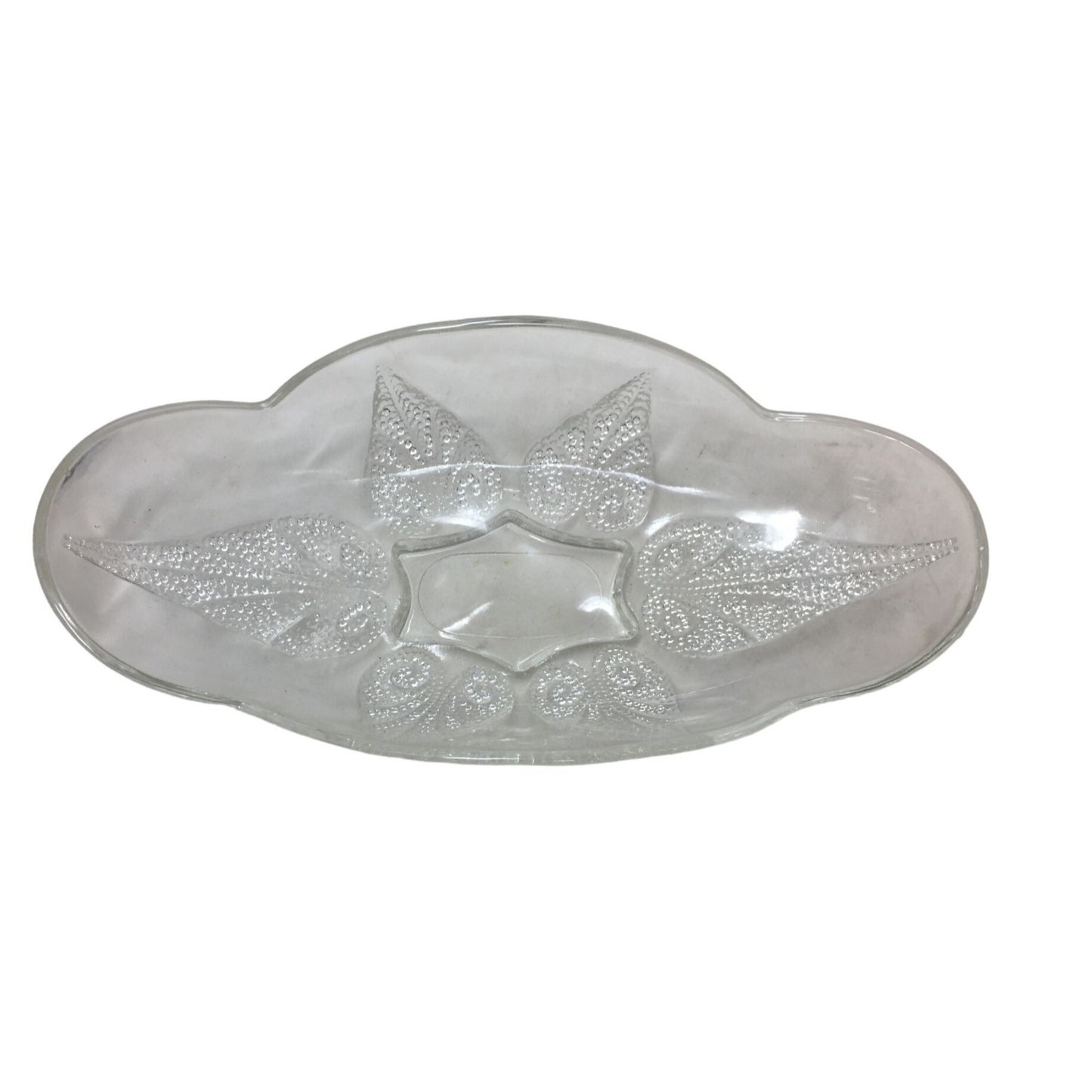 Vintage Oval Clear Glass Serving Dish with Raised Leaf Design (10" x 5")