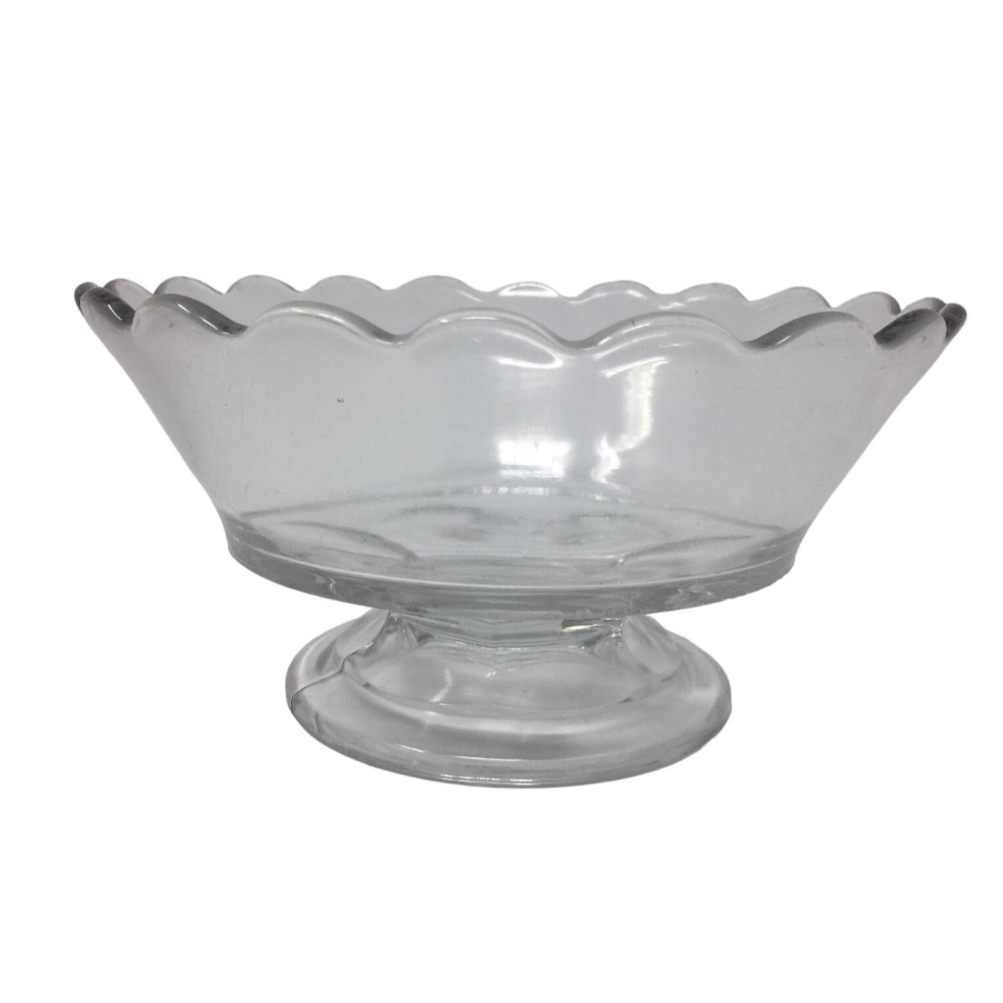 Vintage Clear Glass Footed Serving Bowl with Ruffled Rim