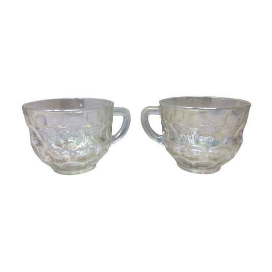 Federal Glass Iridescent Rainbow Thumbprint Tea Cups/Punch Cups with Handles