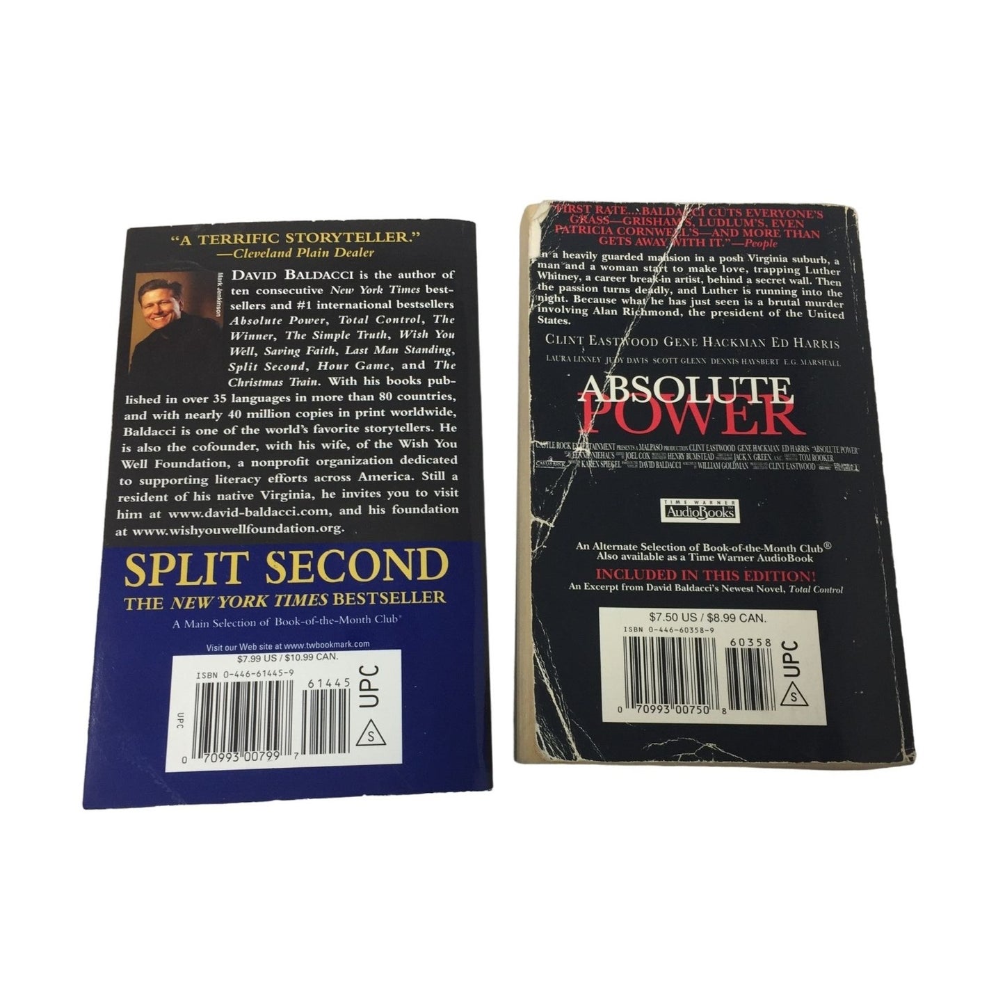 Absolute Power and Split Second (2 paperback fiction books) by David Baldacci