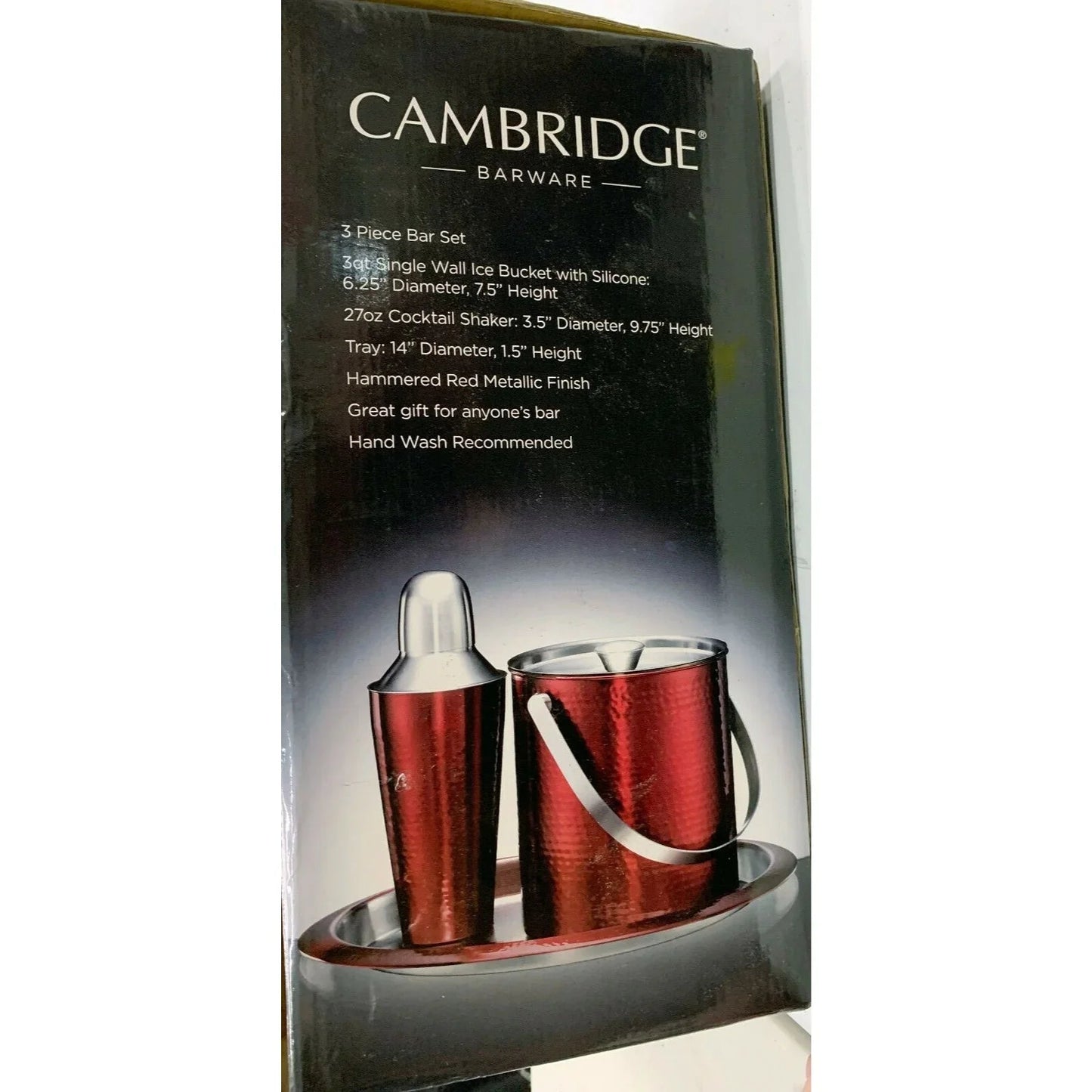 CAMBRIDGE Silversmiths Hammered Red Metallic Ice Bucket, Shaker & Tray Barware Set - Cambridge - Barware Set - A+ Stuff