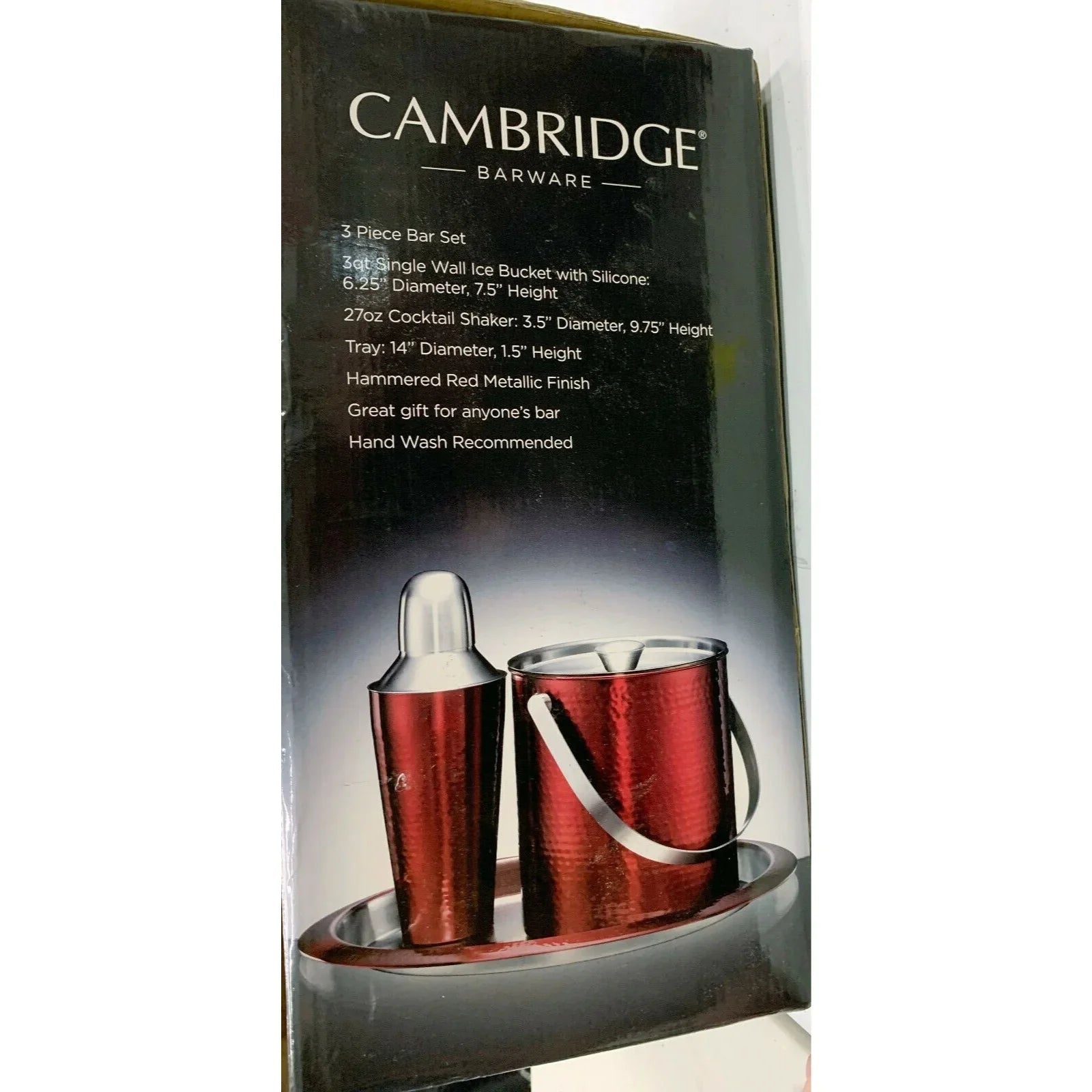 CAMBRIDGE Silversmiths Hammered Red Metallic Ice Bucket, Shaker & Tray Barware Set - Cambridge - Barware Set - A+ Stuff