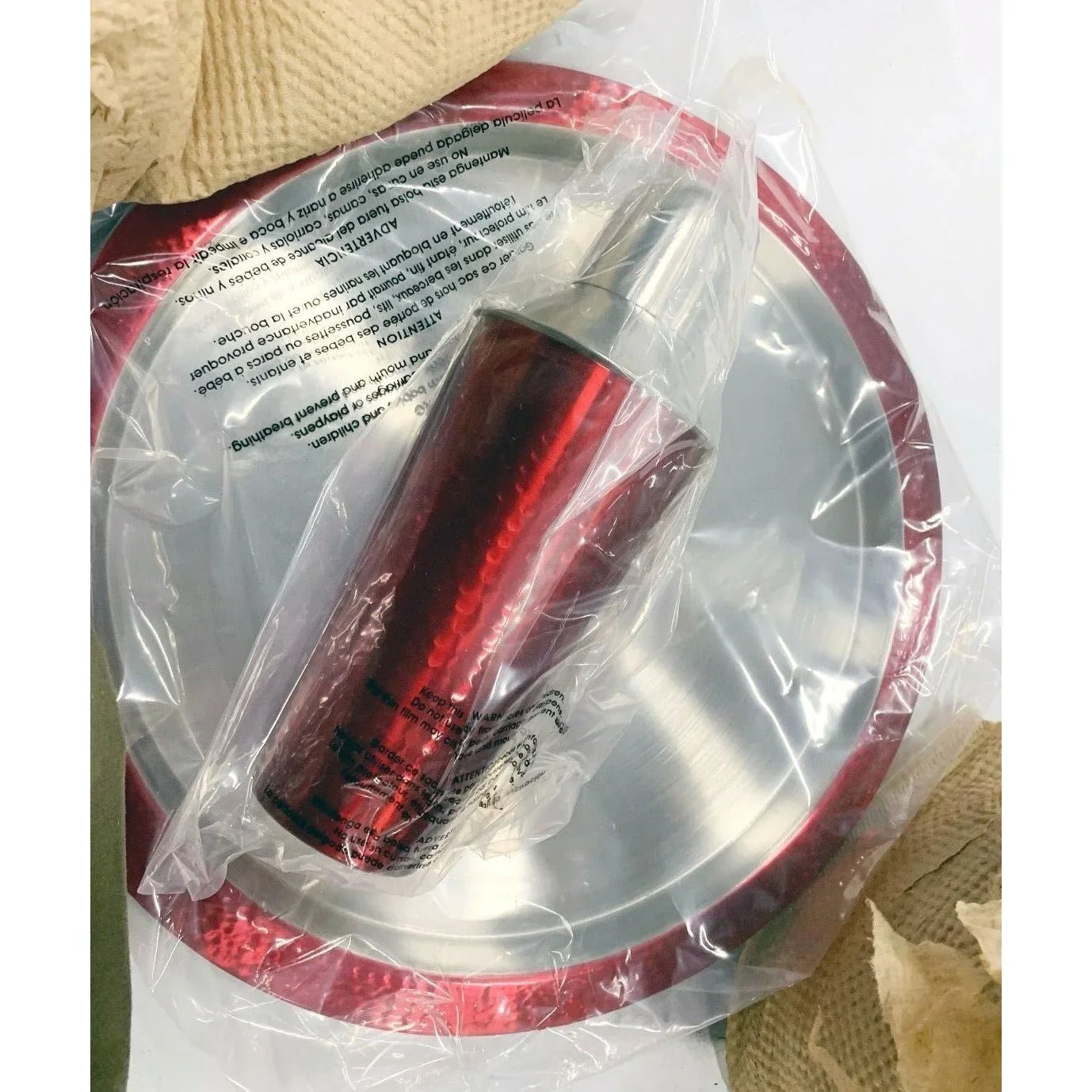 CAMBRIDGE Silversmiths Hammered Red Metallic Ice Bucket, Shaker & Tray Barware Set - Cambridge - Barware Set - A+ Stuff