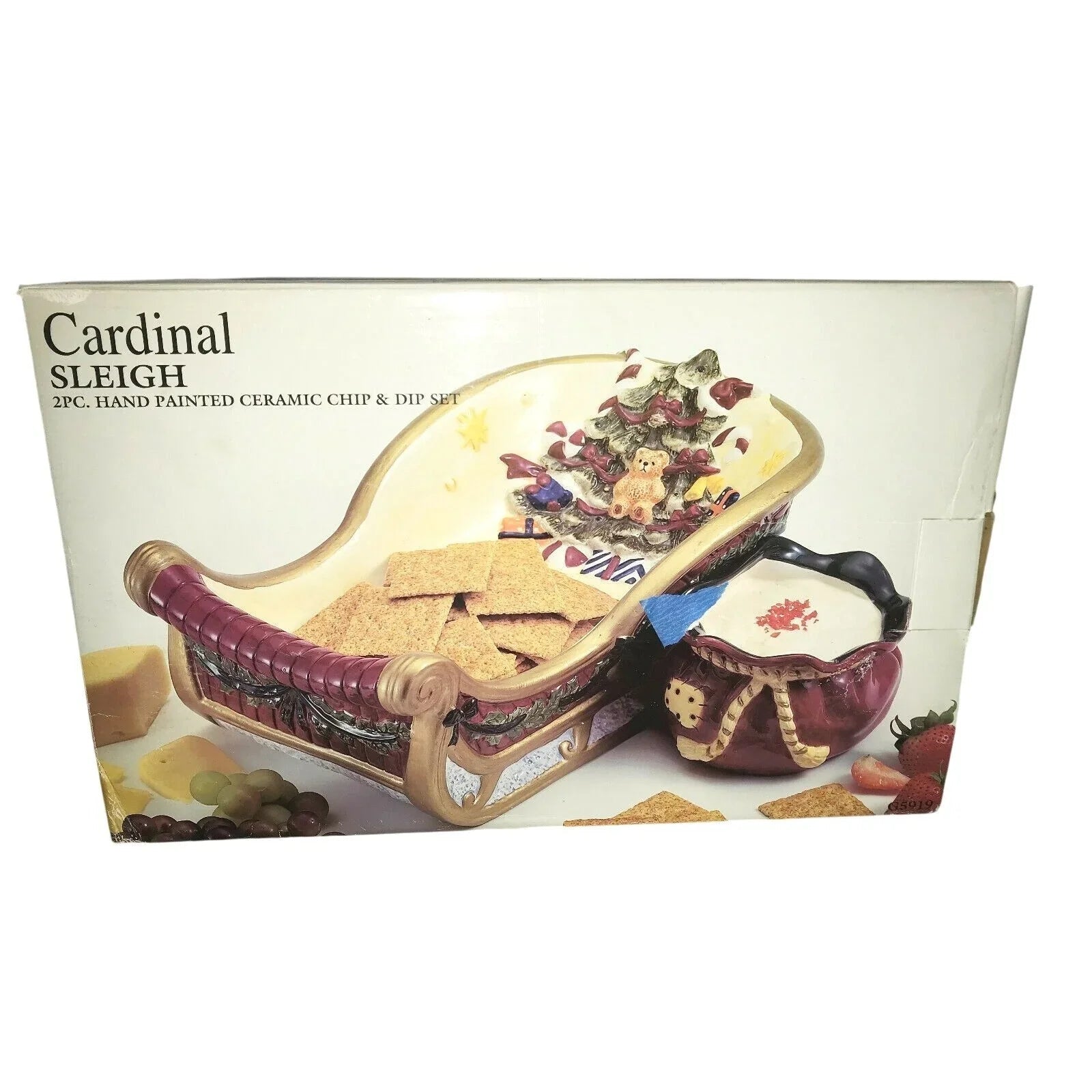 Cardinal Sleigh 2 Pc Christmas Hand Painted Ceramic Chip & Dip Set - Cardinal Inc. - Holiday Table Decor - A+ Stuff