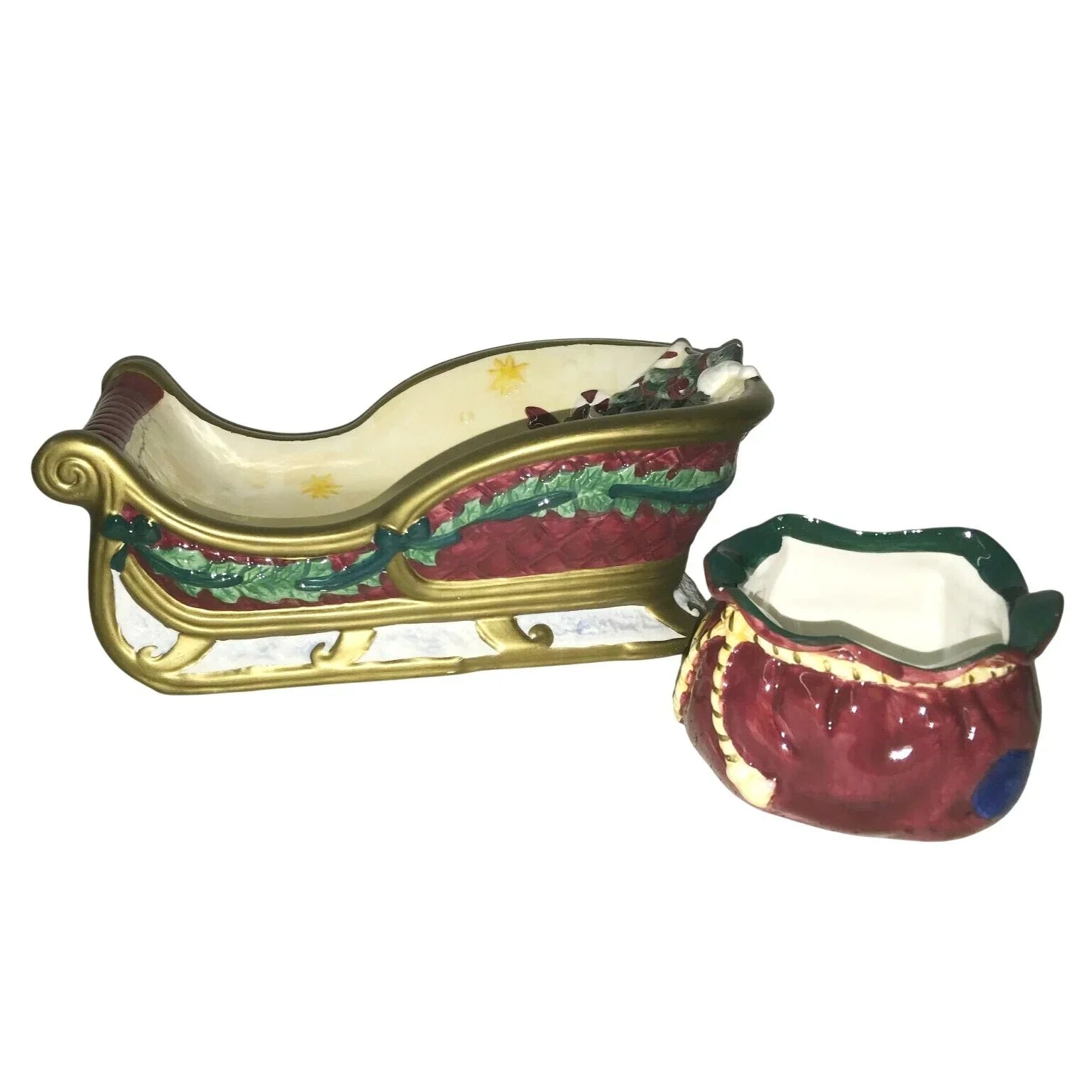 Cardinal Sleigh 2 Pc Christmas Hand Painted Ceramic Chip & Dip Set - Cardinal Inc. - Holiday Table Decor - A+ Stuff