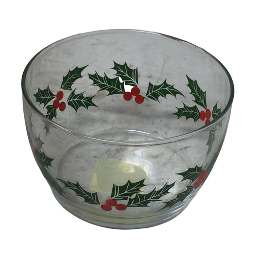 Libbey Christmas Holly Berries Small Glass Bowl- 2.5 by 4 inches