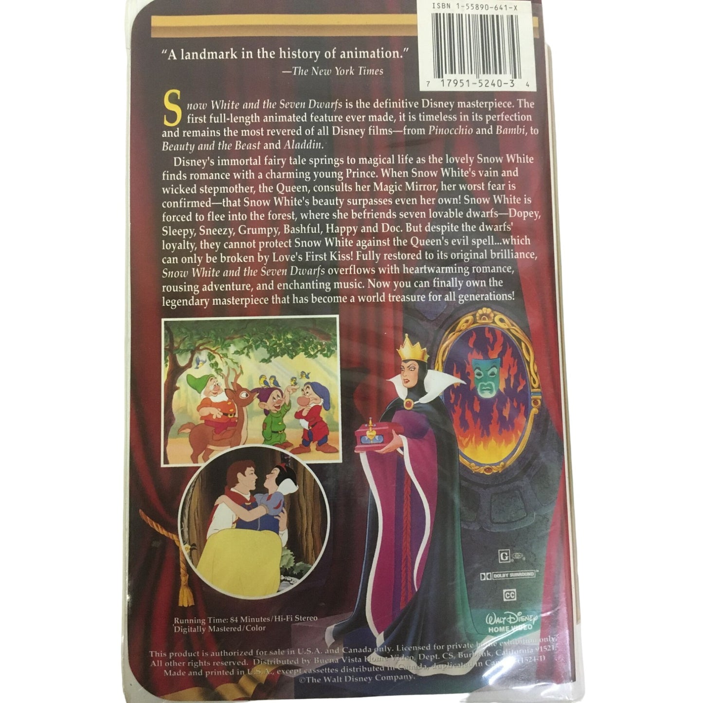 Walt Disney's Masterpiece Snow White and the Seven Dwarfs VHS Tape