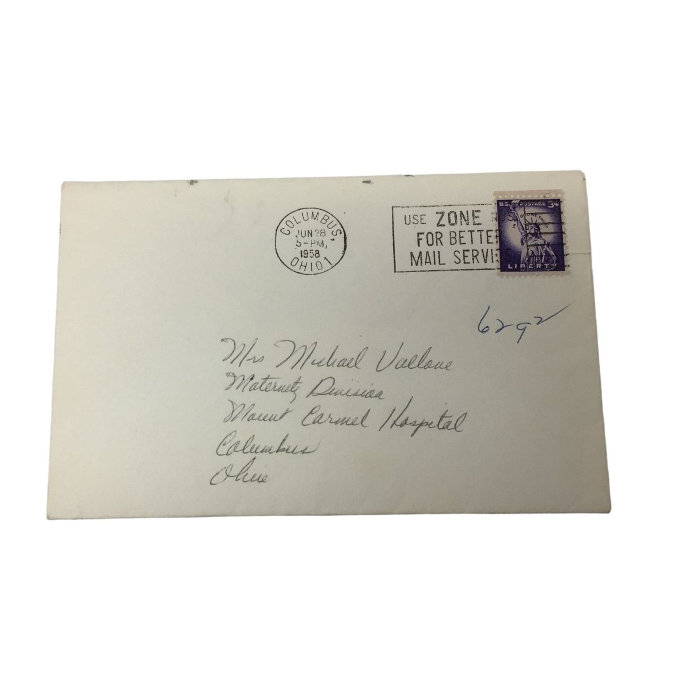 Vintage 1958 Handwritten Cursive Letter with Envelope - Columbus Ohio