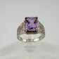 Beautiful Emerald Cut 2.25 Carat Amethyst Ring - Sterling w Diamond Accent Size 8