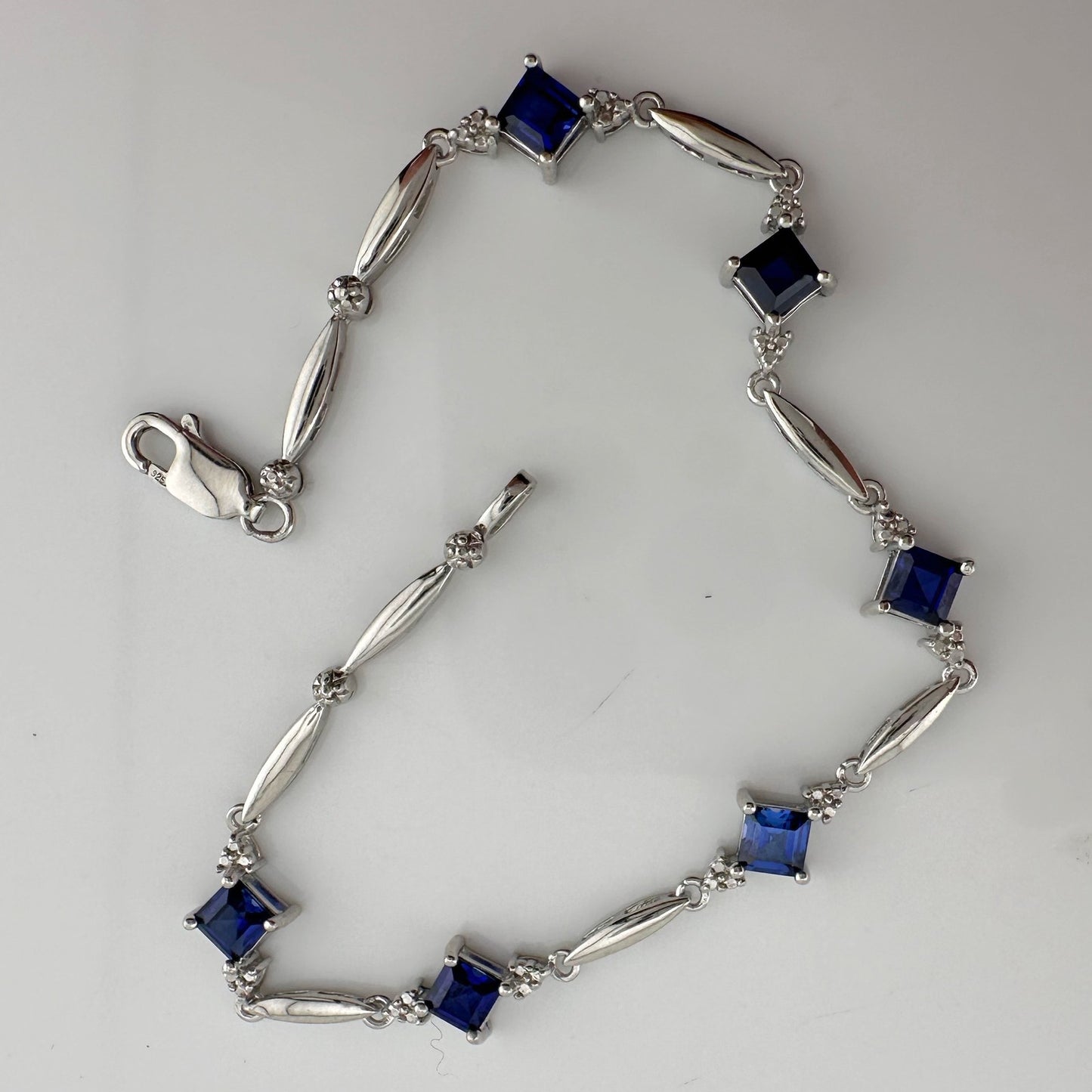 3.10 Carat Lab Created Sapphire Bracelet with Diamond Accent