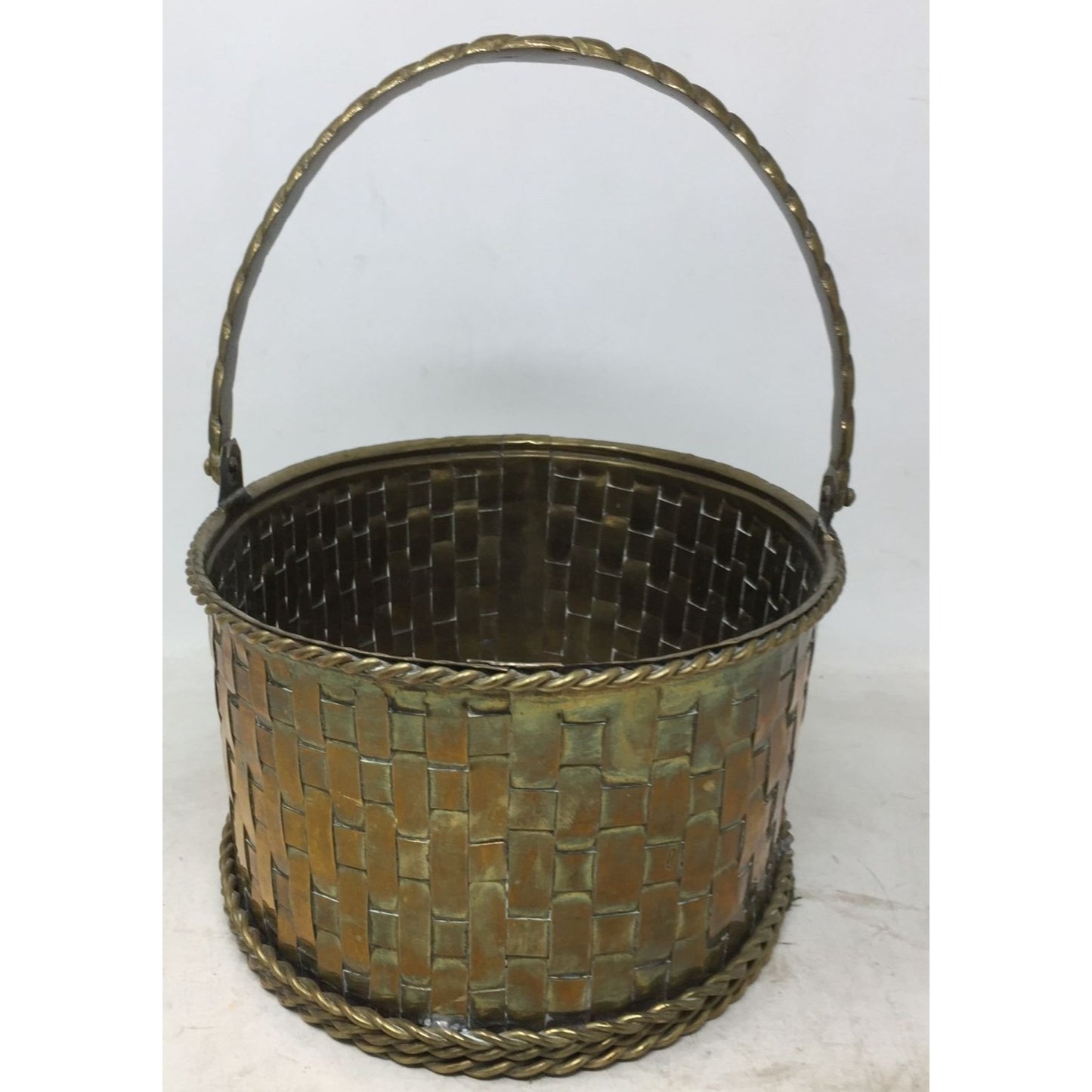 Vintage Oval Shaped Brass Woven Handled Basket/Planter