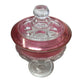 Vintage Clear and Red King's Crown Thumbprint Patterned Glass Lidded Trinket/Candy Dish