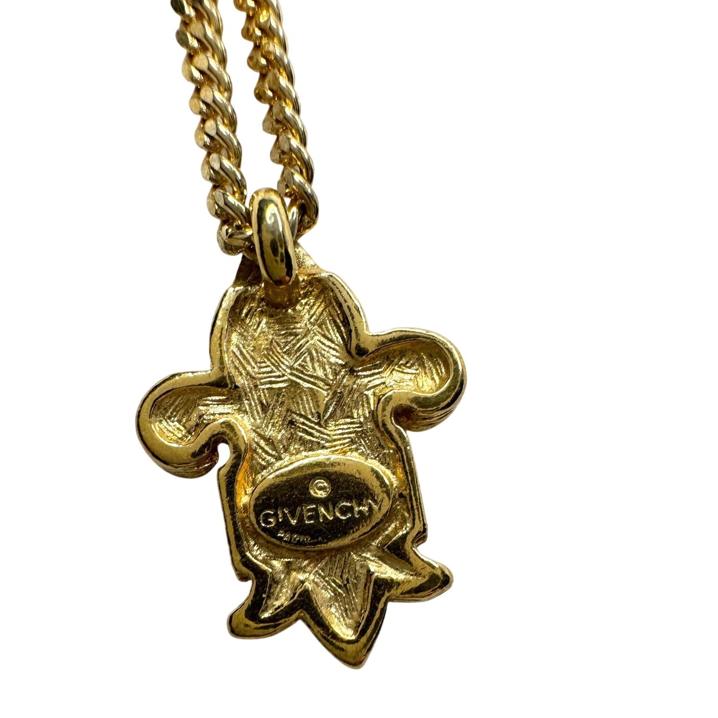 Vintage Givenchy Gold Plated Fleur-De-Lis Pendant Necklace - 15"