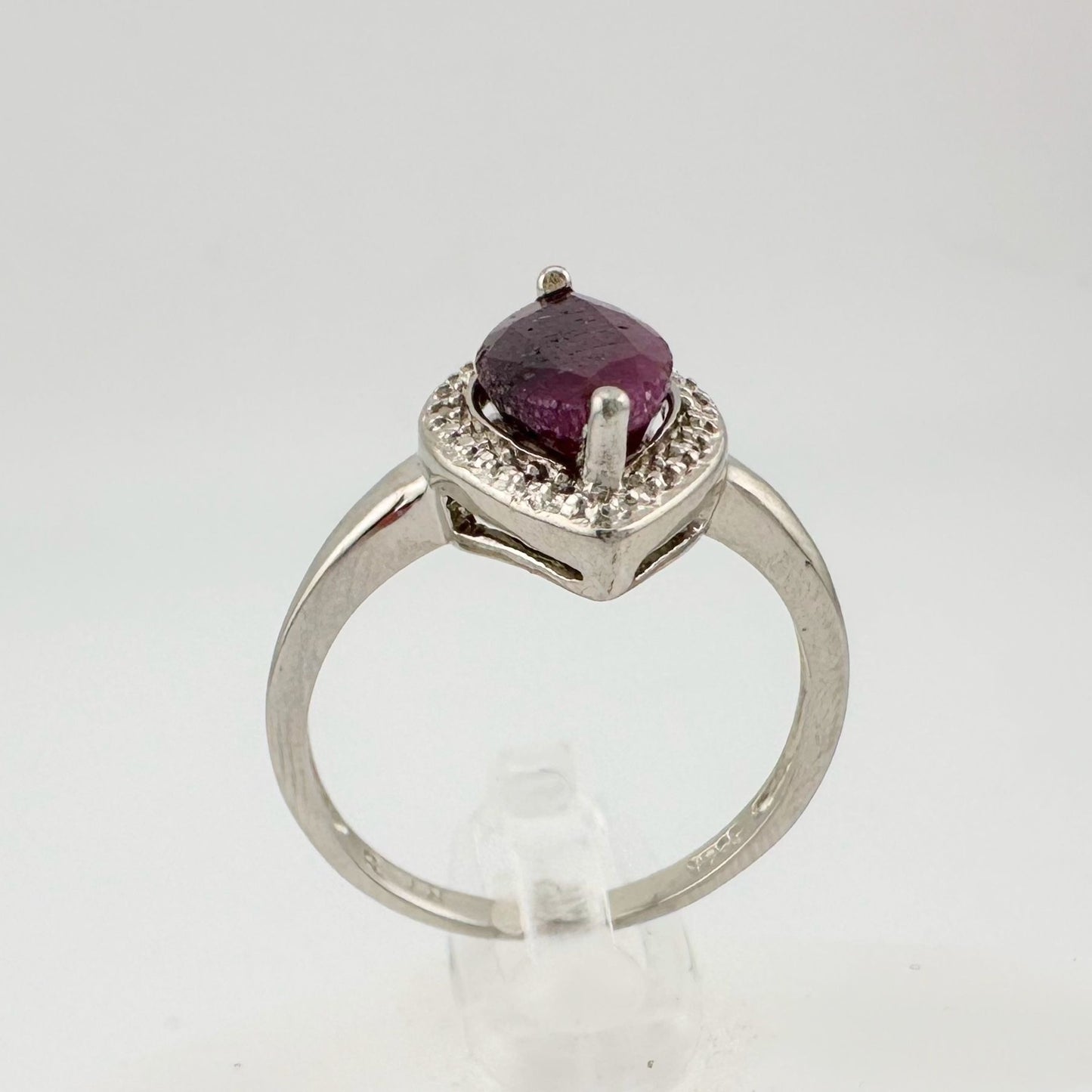 Marquise Cut Garnet & Diamond Ring - Sterling Silver - Size 8