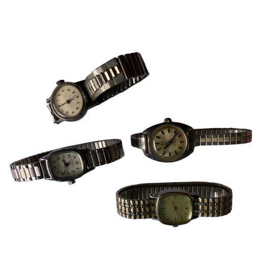 Vintage Silver Toned TIMEX Watches (5) Untested - Water Resistant/Electric