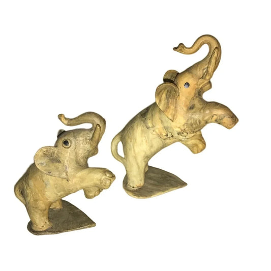 Vintage Philippines Crushed Oyster Shell Elephant Figurines- Baby & Mother Elephant - A+ Stuff