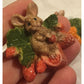 Pair of Vintage Ceramic Magnets Mice with Berries & Carrots