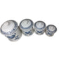 Country Style Ceramic Kitchen Canister Set - White with Blue Heart and Flourish Art - Large Lid NO LONGER INCLUDED