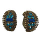 Women's Clip On Earrings Blue Stone and Gold Edging- Costume Jewelry