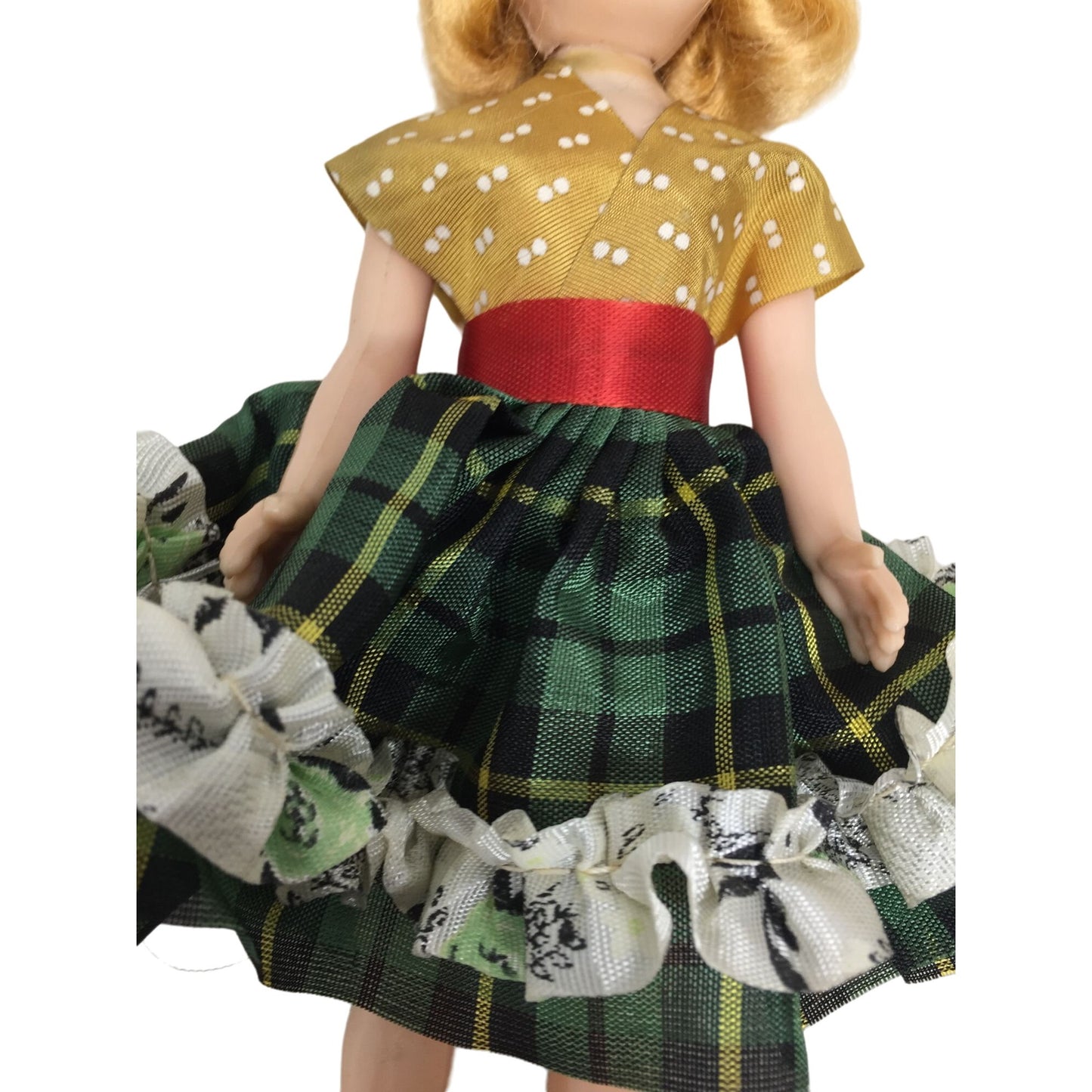 Vintage Collectible Doll with Blonde Hair, Plaid Dress and Hat