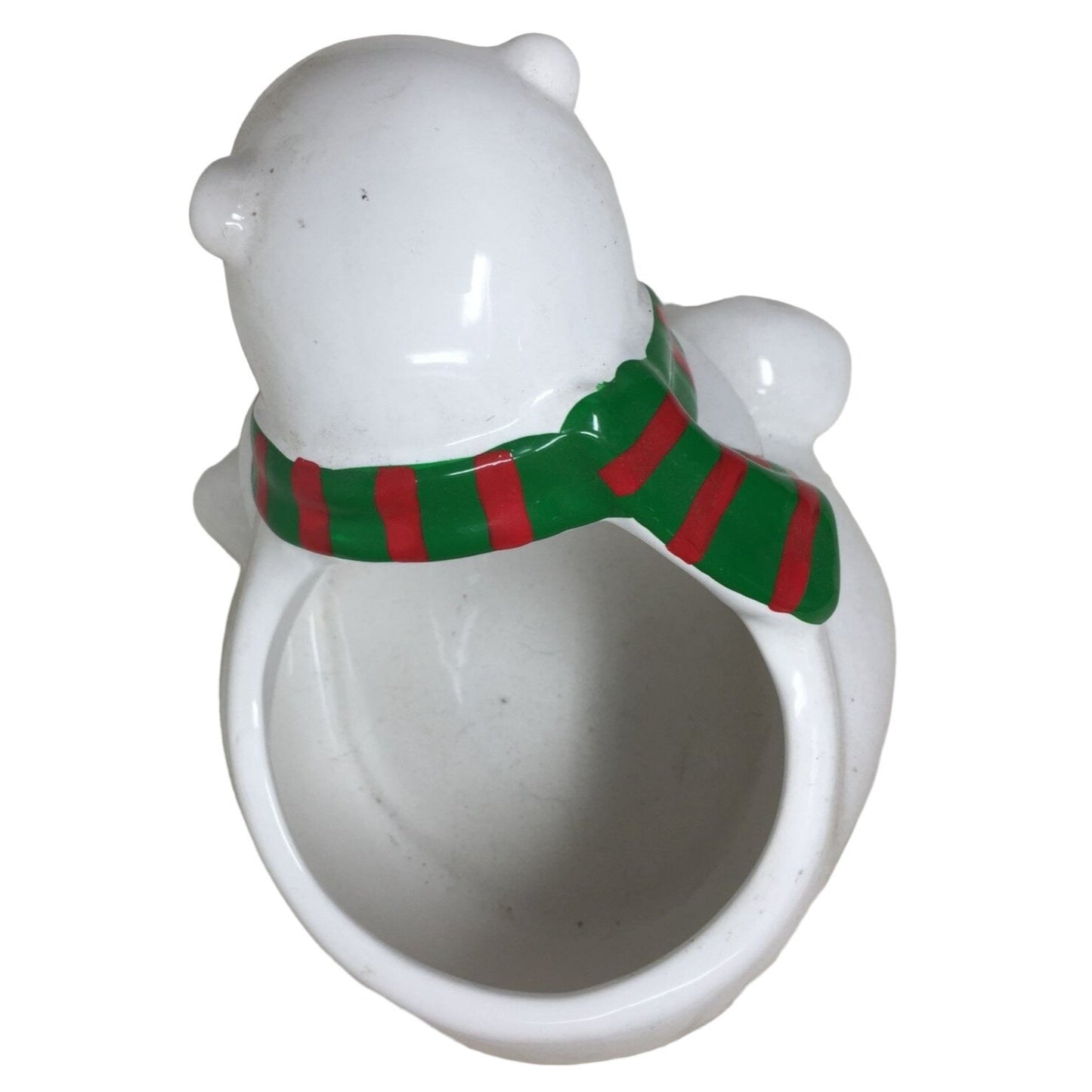 Teleflora Polar Bear and Baby Cub Holiday Planter Wearing Red Green Scarf