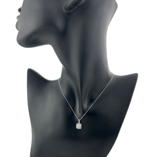 Stunning Cushion Cut 1/4 Carat Diamond Cluster Pendant with Necklace - Sterling Silver